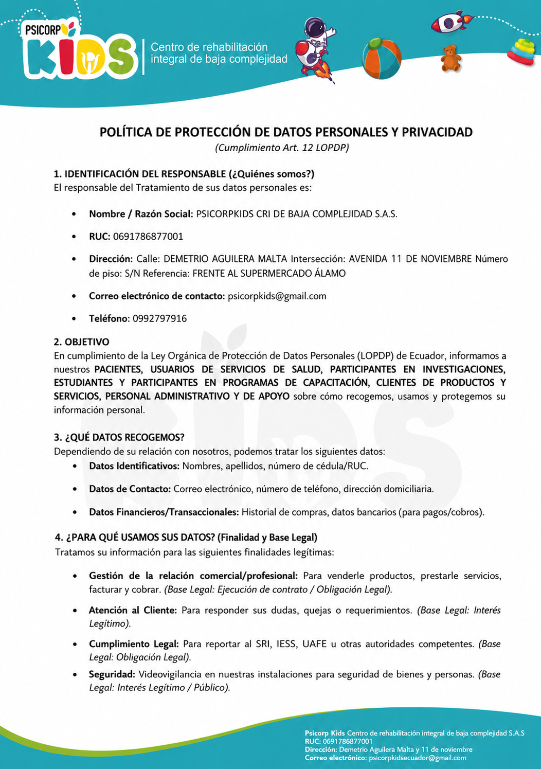 Política de Privacidad - Documento